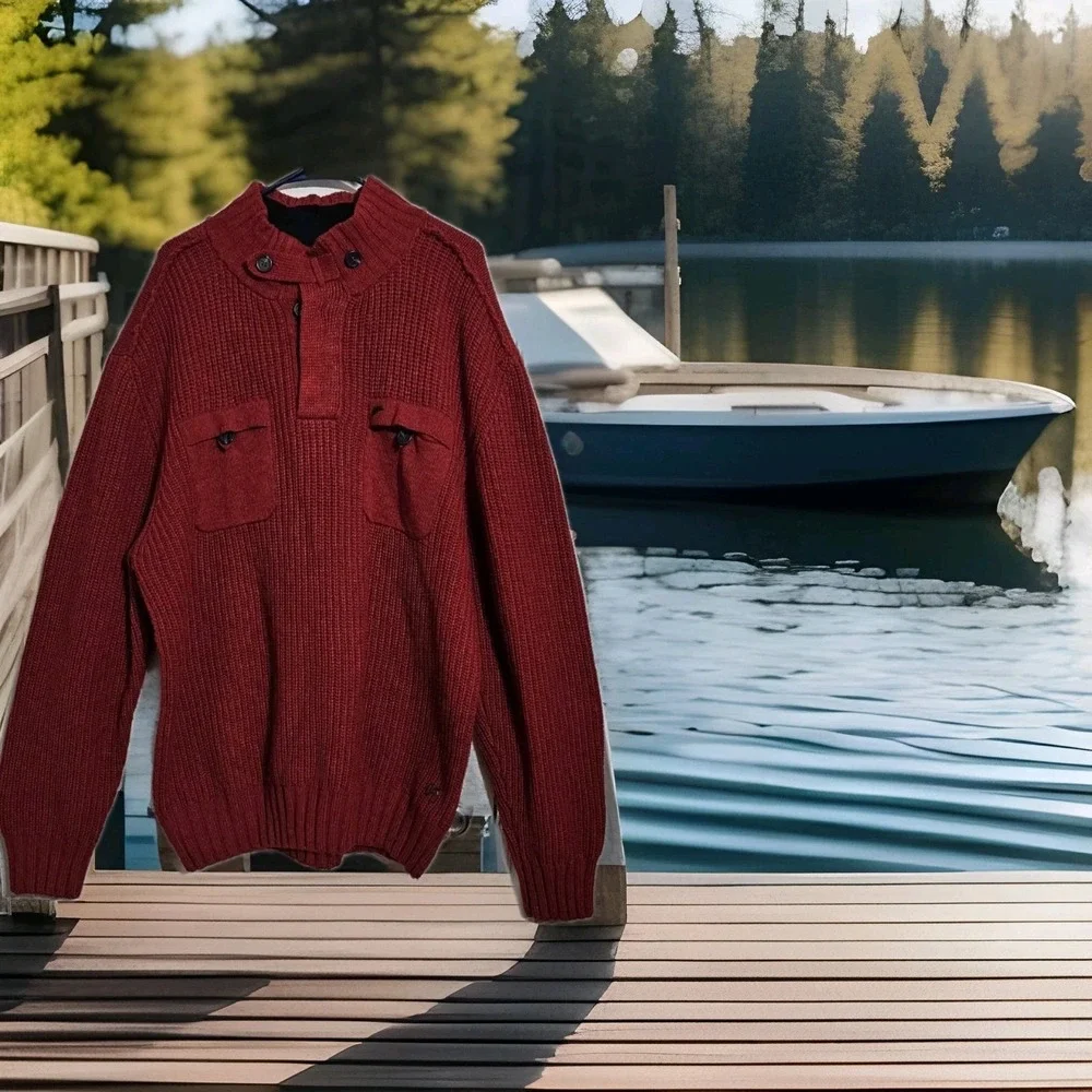 A.‎ Tiziano Lambswool Blend Chunky Long Sleeve Knit Sweater Men's 3XL Red Preppy